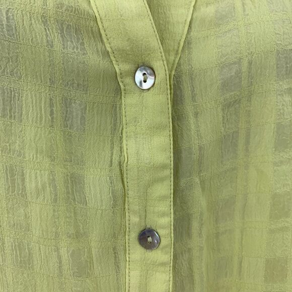 NewIn Shirt Womens M Medium Lime Light Semi Sheer Button Front Johnny Collar - Picture 4 of 15